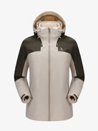 Camel Women’s Arctic Sentinel Paneled 3-in-1 Jacket in khaki & gray, windproof breathable insulated for hiking, daily wear