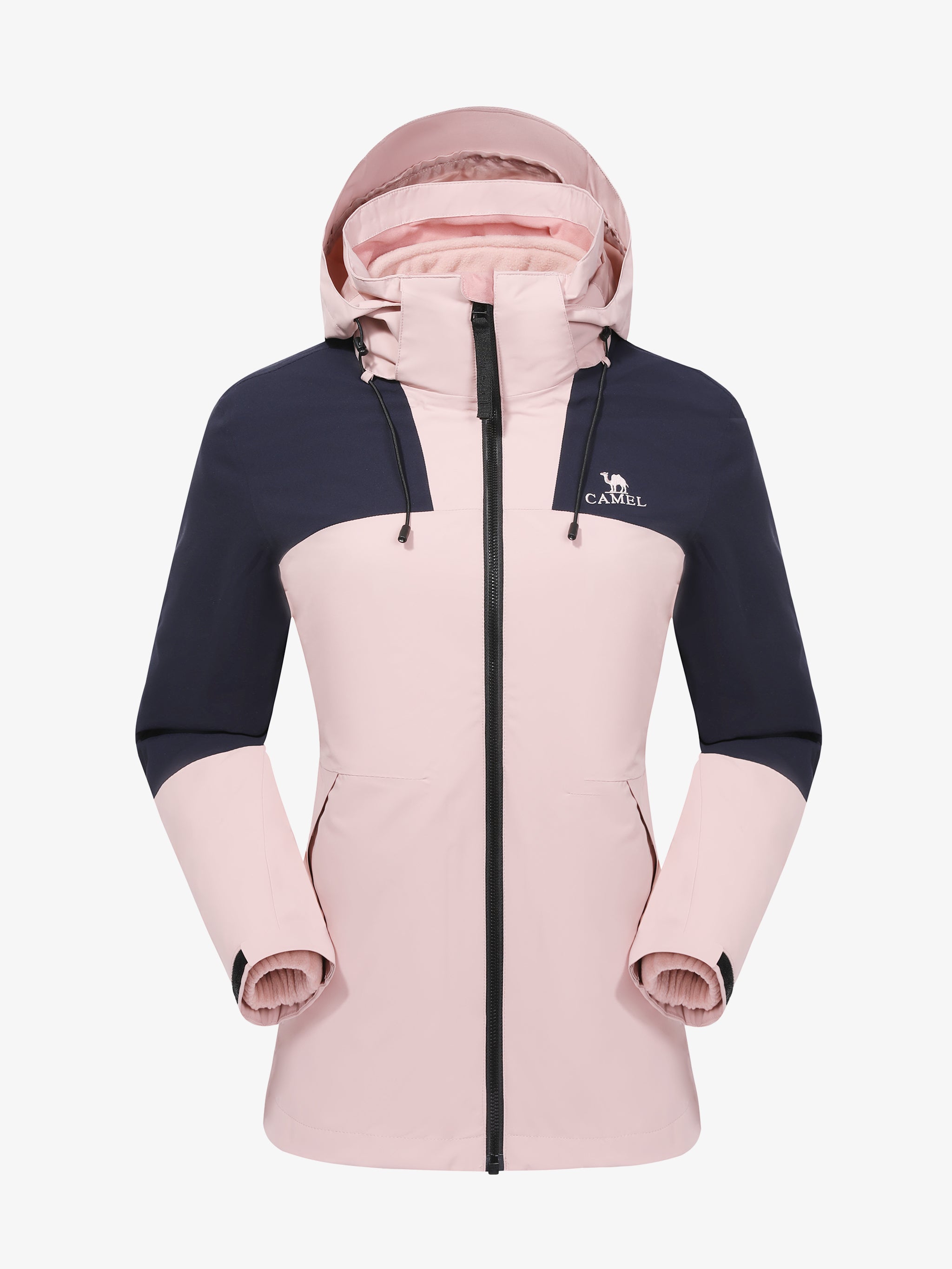 Camel Women’s Arctic Sentinel Paneled 3-in-1 Jacket in pink & navy, windproof breathable insulated for hiking and daily wear