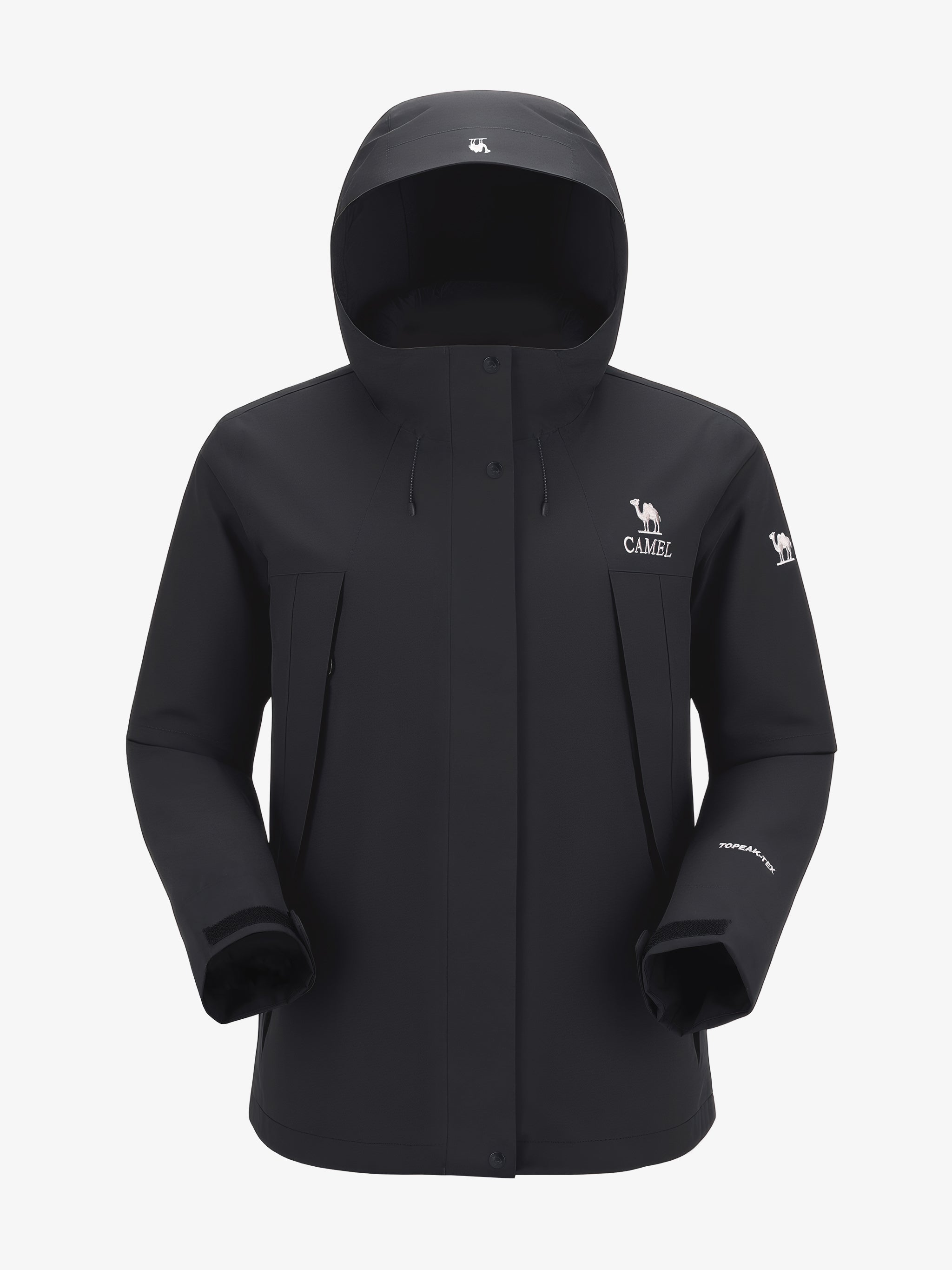 Camel Women’s Interstellar Traverse TOPEAK-TEX® Shell Jacket in black color, designed for trail urban use with adjustable fit